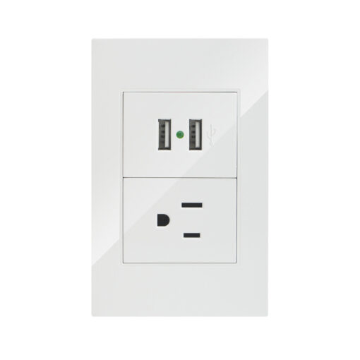 LÍNEA PREMIUM BLANCA PLACA CONTACTO SENCILLO  Y CONVERTIDOR DE VOLTAJE